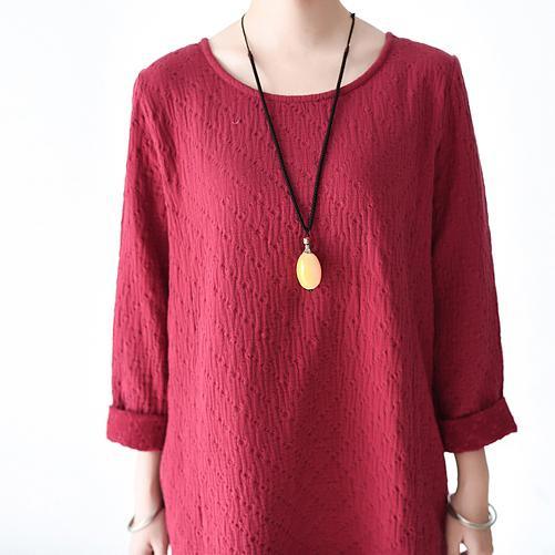Red long sleeve cotton dresses  winter dress plus size clothing - Omychic