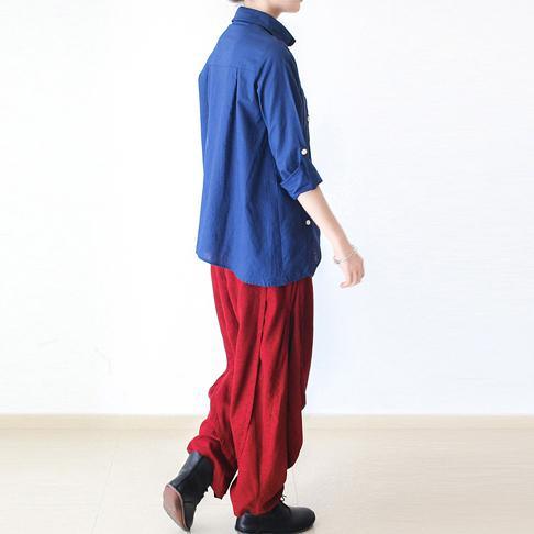 Red loose wide leg linen pants trousers r825 - Omychic