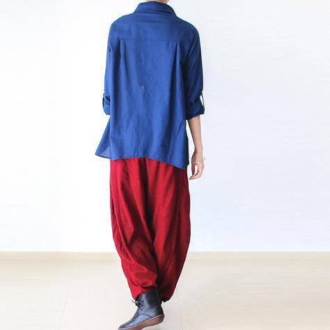 Red loose wide leg linen pants trousers r825 - Omychic