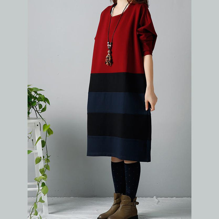 Red oversize warm winter dresses cotton dress - Omychic