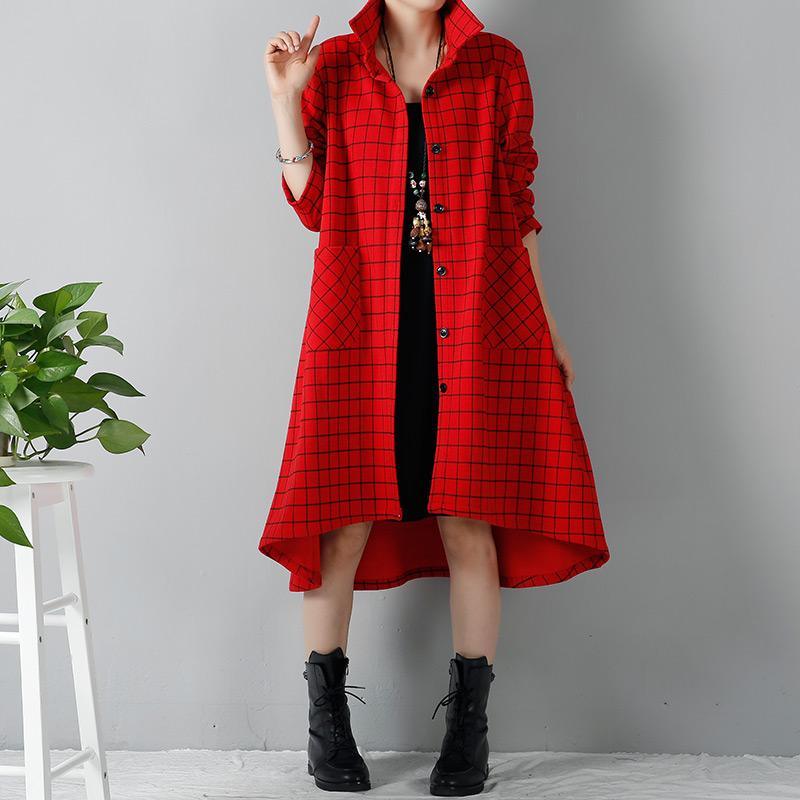 Red winter shirt dresses plus size coats - Omychic