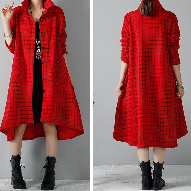Red winter shirt dresses plus size coats - Omychic