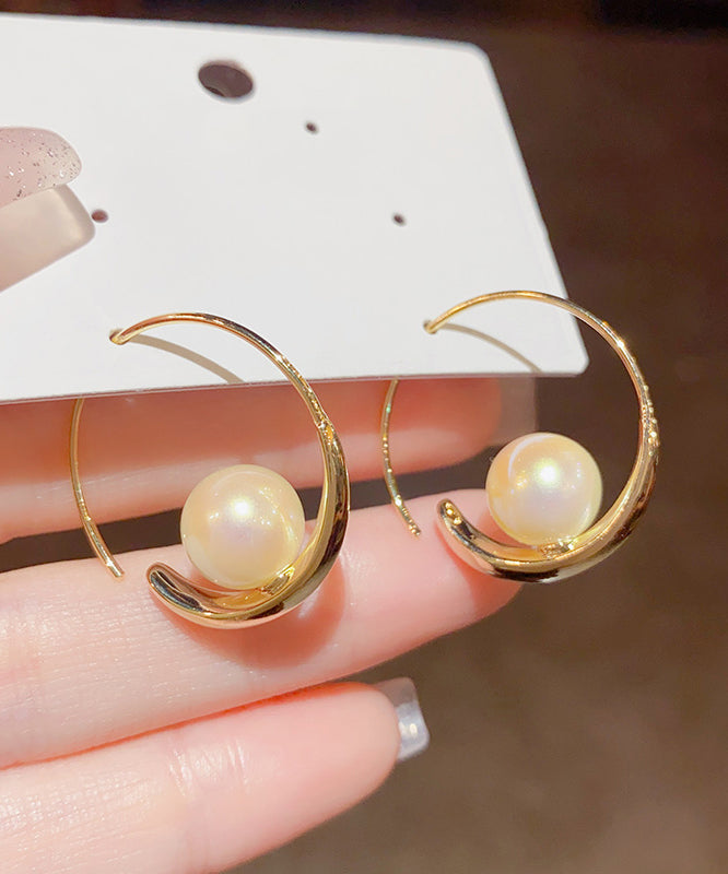 Regular Gold Copper Overgild 14K Gold Zircon Pearl Hoop Earrings