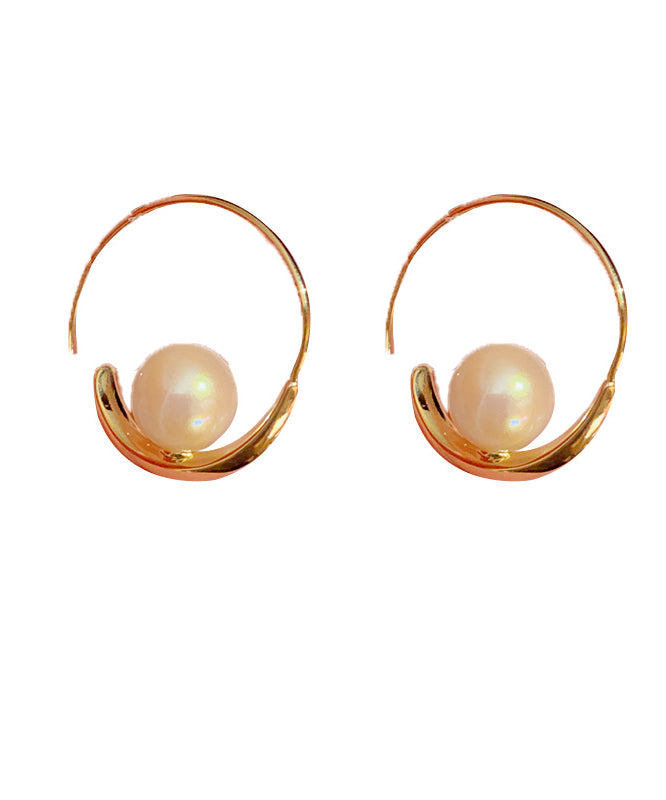 Regular Gold Copper Overgild 14K Gold Zircon Pearl Hoop Earrings