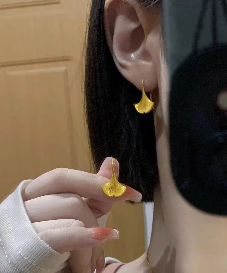 Regular Gold Maple Leaf Drop Earrings