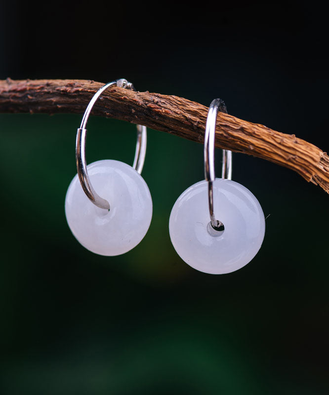 Regular Gold Sterling Silver Jade Ping Buckle Hoop Earrings