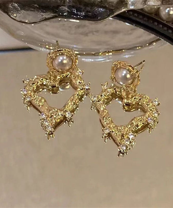 Regular Gold Sterling Silver Zircon Pearl Love Drop Earrings