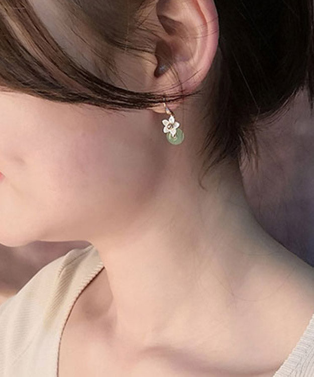 Regular Green Jade Shell Flower Drop Earrings