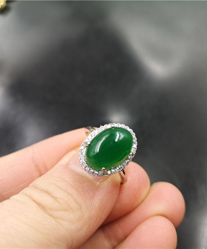 Regular Green Sterling Silver Inlaid Zircon Agate Rings