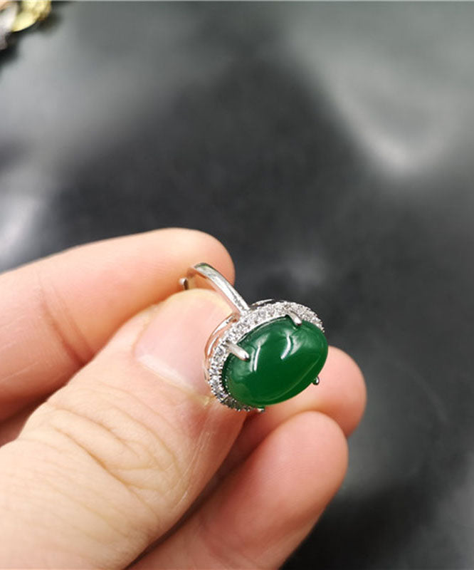 Regular Green Sterling Silver Inlaid Zircon Agate Rings