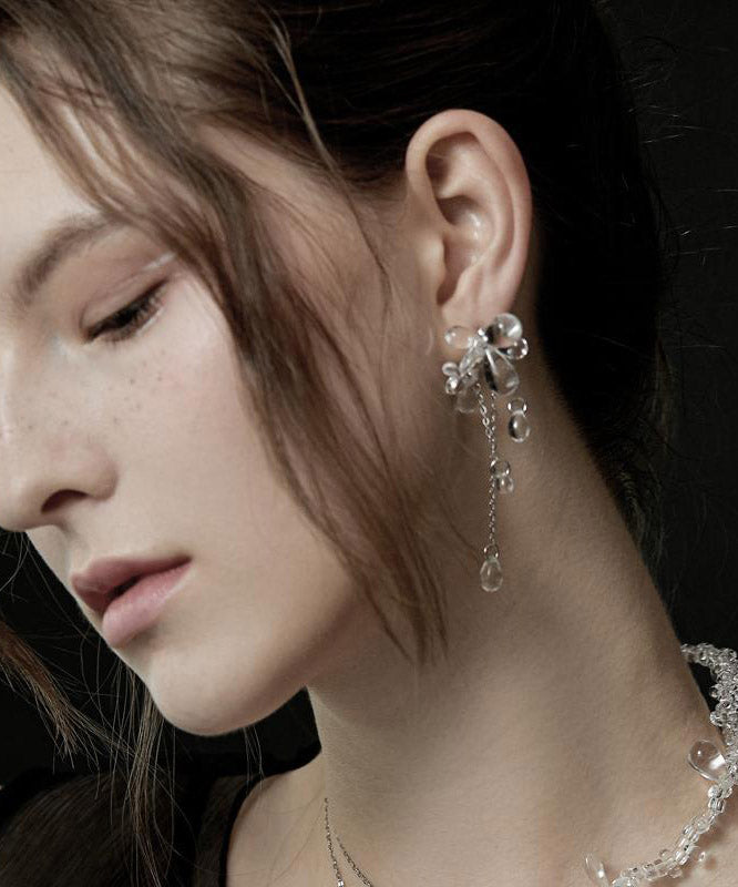 Regular Nude Copper Silvering Glass Bead Asymmetricar Floral Tassel Drop Earrings - Omychic