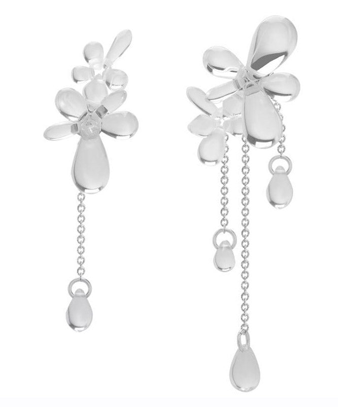 Regular Nude Copper Silvering Glass Bead Asymmetricar Floral Tassel Drop Earrings - Omychic