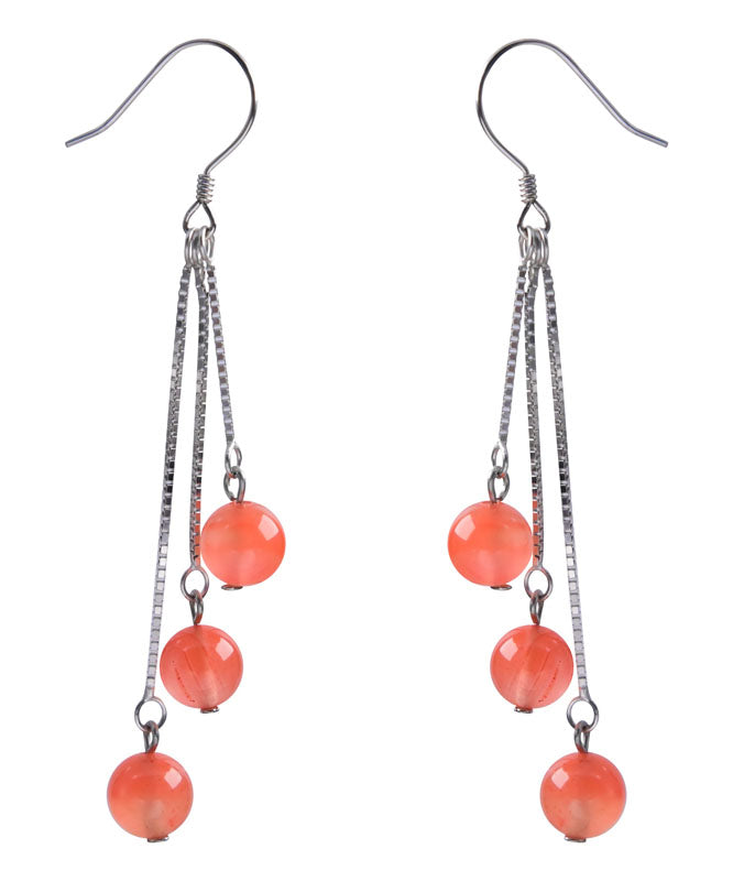 Regular Orange Sterling Silver Agate Tassel Drop Earrings