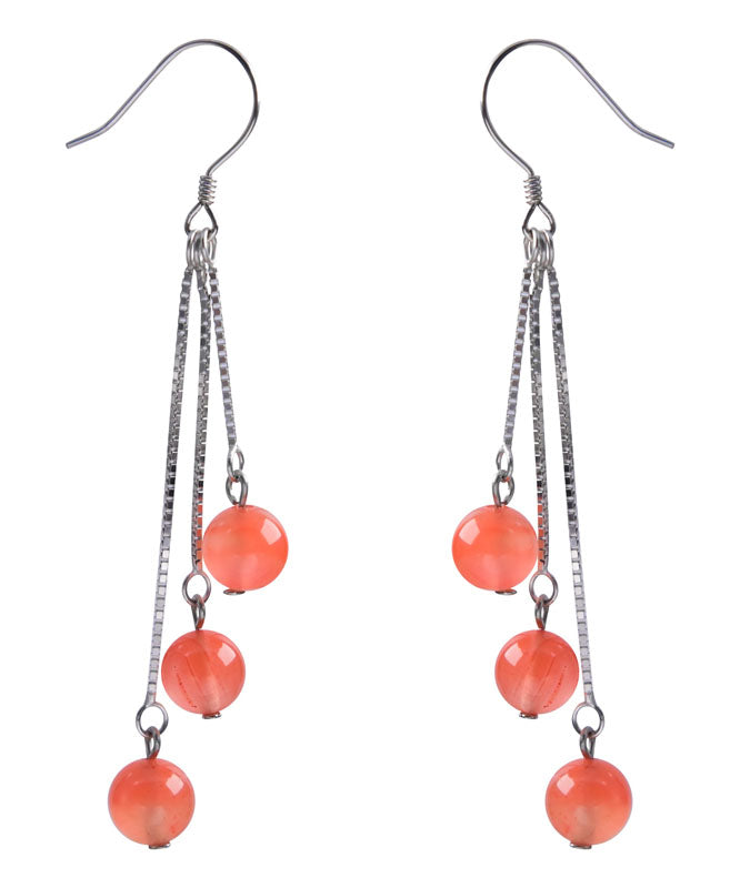 Regular Orange Sterling Silver Agate Tassel Drop Earrings