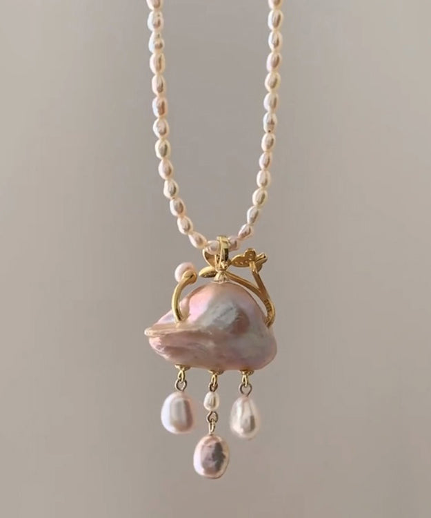 Regular Pink Pearl Flaky Clouds Tassel Pendant Necklace - Omychic