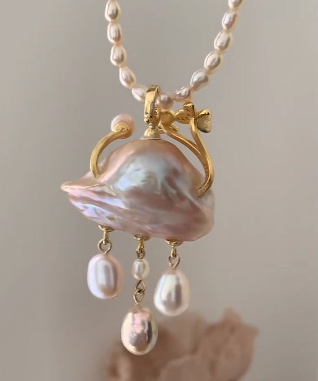 Regular Pink Pearl Flaky Clouds Tassel Pendant Necklace - Omychic