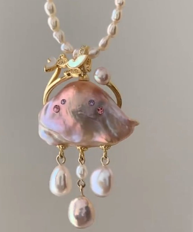 Regular Pink Pearl Flaky Clouds Tassel Pendant Necklace - Omychic