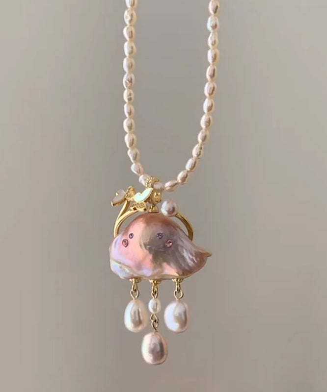 Regular Pink Pearl Flaky Clouds Tassel Pendant Necklace