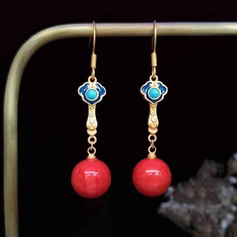 Regular Red Gem Stone Turquoise Gem Stone Drop Earrings