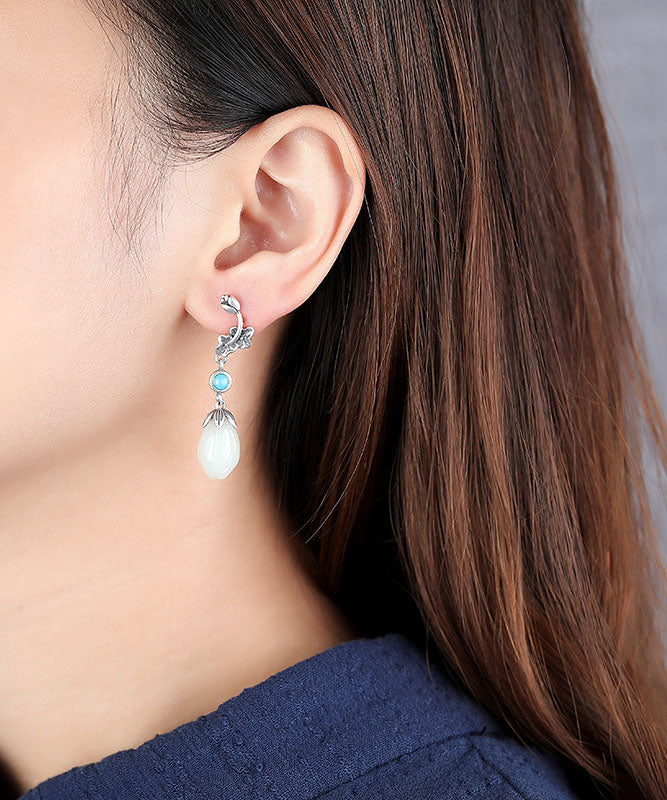 Regular Silk Sterling Silver Inladi Pearl Turquoise Drop Earrings