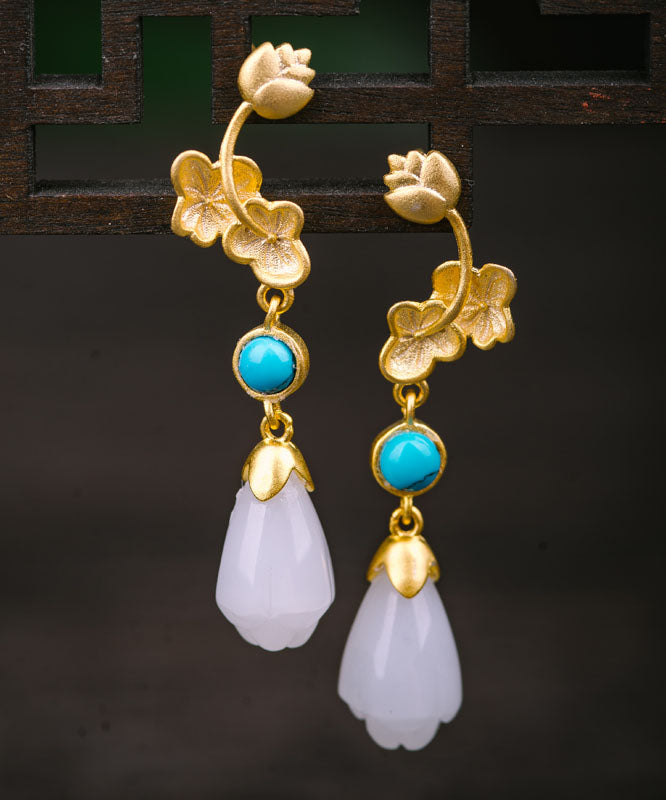Regular Silk Sterling Silver Inladi Pearl Turquoise Drop Earrings