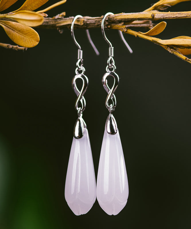 Regular Silk Sterling Silver Magnolia Flower Tassel Drop Earrings