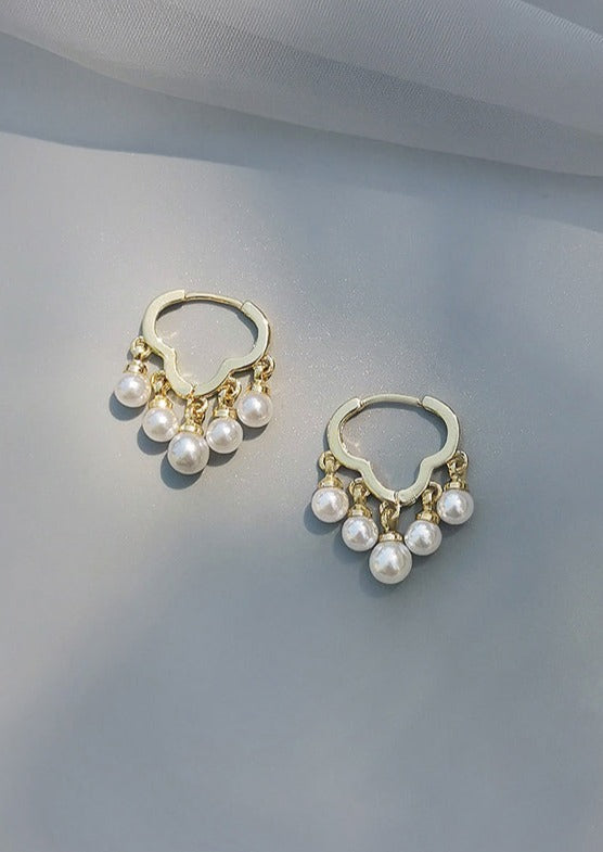 Regular White Sterling Silver Pearl Hoop Earrings