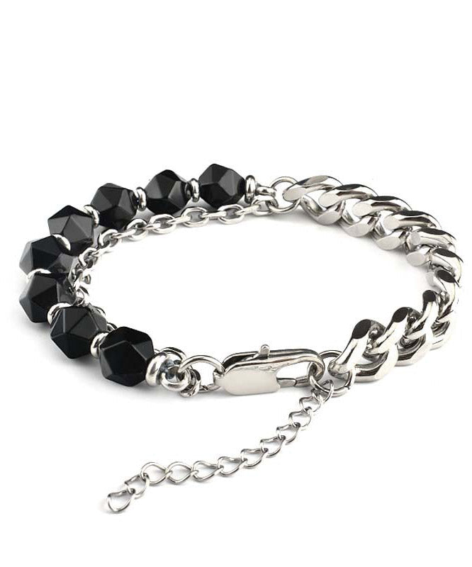 Retro Black Stainless Steel Agate Chain Bracelet