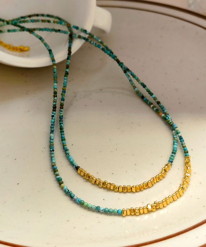 Retro Blue Copper Alloy Gem Stone Beading Gratuated Bead Necklace