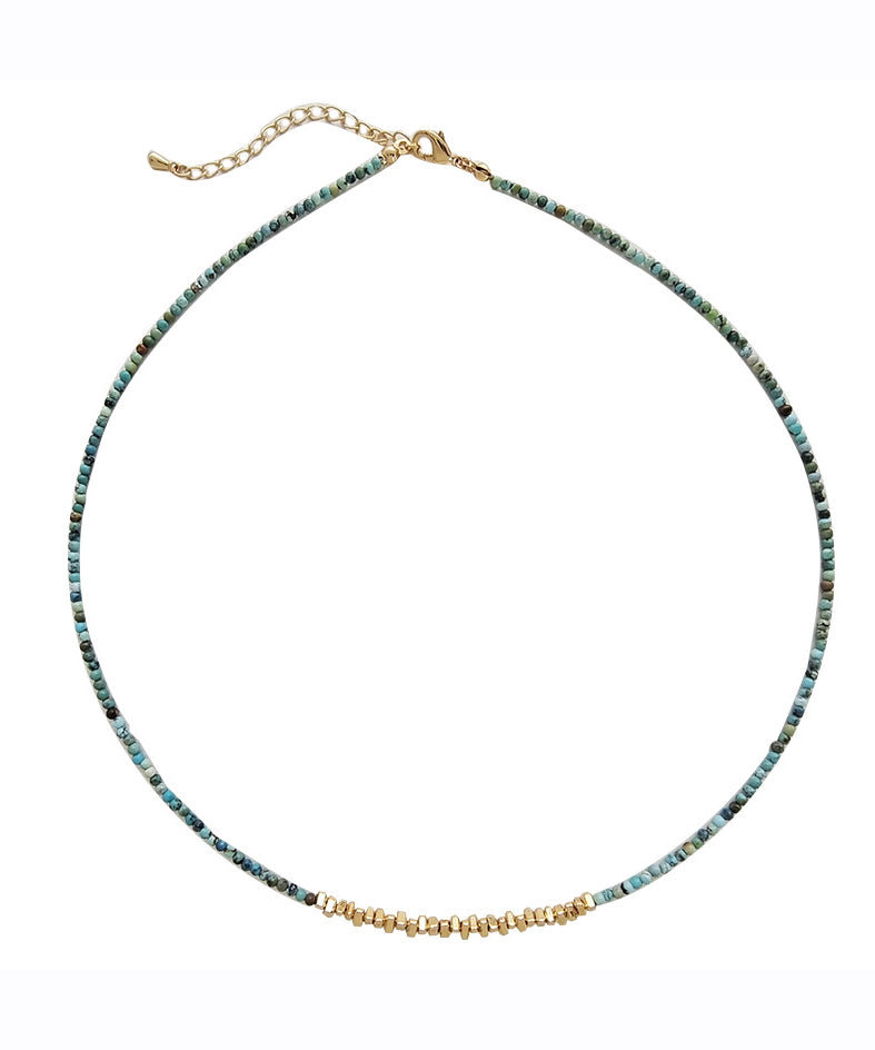 Retro Blue Copper Alloy Gem Stone Beading Gratuated Bead Necklace