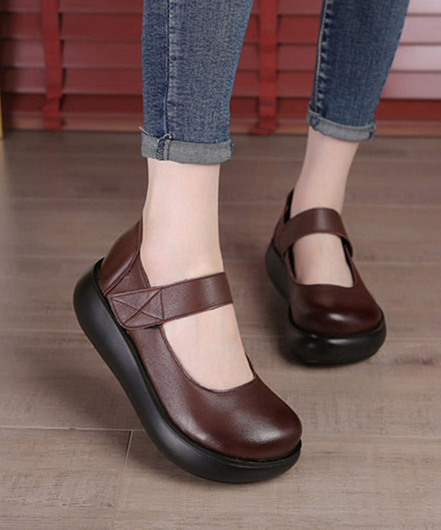 Retro Chocolate Buckle Strap Platform High Wedge Heels Shoes