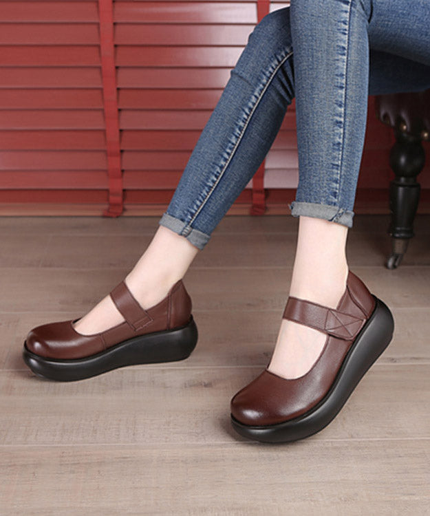 Retro Chocolate Buckle Strap Platform High Wedge Heels Shoes