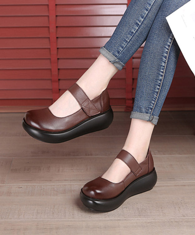 Retro Chocolate Buckle Strap Platform High Wedge Heels Shoes