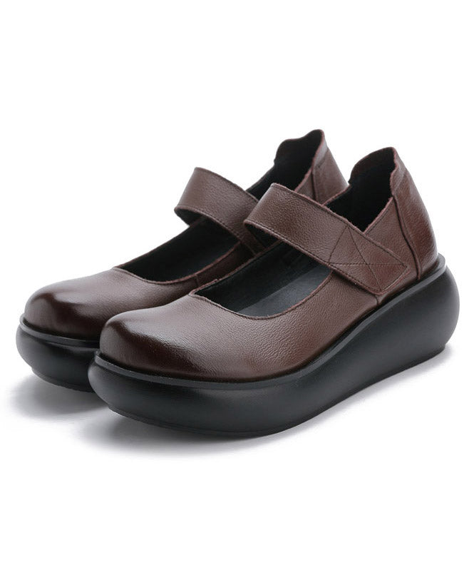 Retro Chocolate Buckle Strap Platform High Wedge Heels Shoes