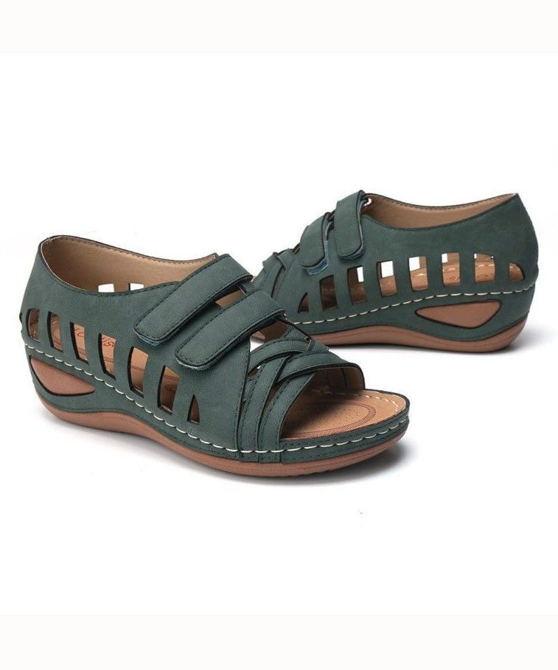 Retro Coffee Hollow Out Splicing Peep Toe Sandals Faux Leather