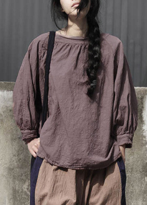 Retro Coffee O-Neck Linen T Shirt Long Sleeve