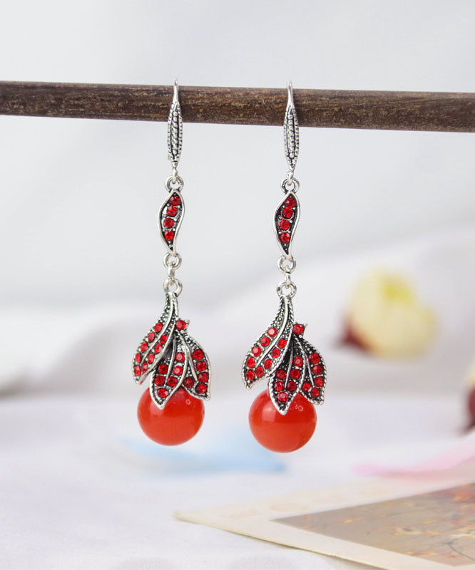 Retro Green Copper Alloy Zircon Cat's Eye Stone Tassel Drop Earrings