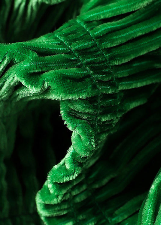 Retro Green Tasseled Wrinkled Patchwork Silk Velour Coats Fall