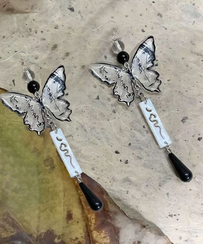 Retro Ink And Wash Butterfly Tassel Water Drop Drop Earrings