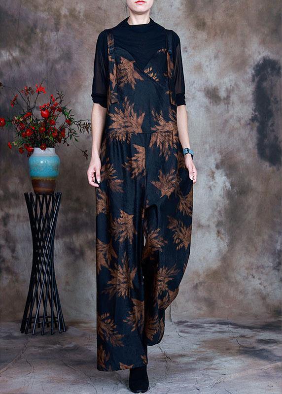 Retro Navy fashion Print slim fit Fall jumpsuit pants - Omychic