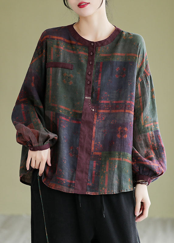 Retro Print Button T Shirt Long Sleeve