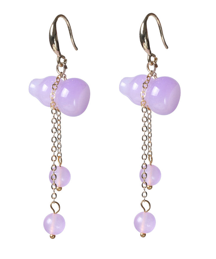 Retro Purple Overgild Chalcedony Tassel Gourd Drop Earrings - Omychic
