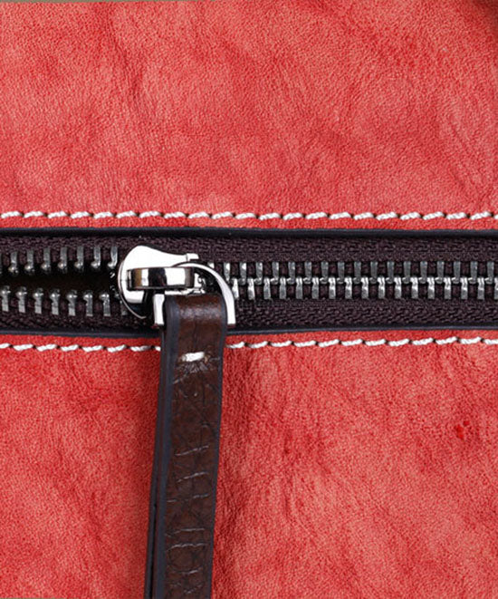Retro Red Embossing Paitings Calf Leather Tote Handbag