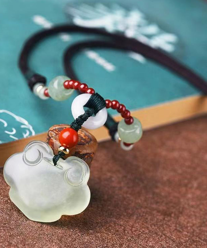 Retro Red Jade Gem Stone Pendant Necklace