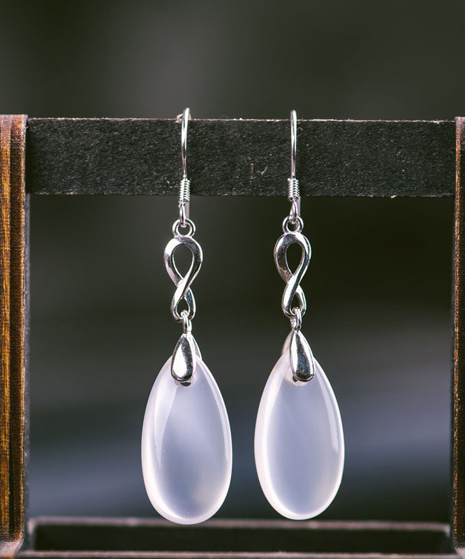 Retro Silk Sterling Silver Chalcedony Water Drop Tassel Drop Earrings