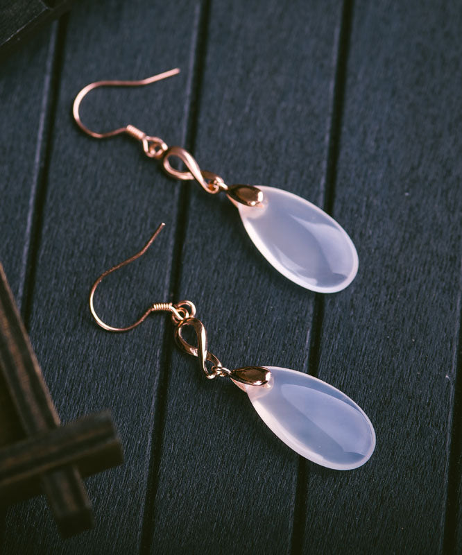 Retro Silk Sterling Silver Chalcedony Water Drop Tassel Drop Earrings