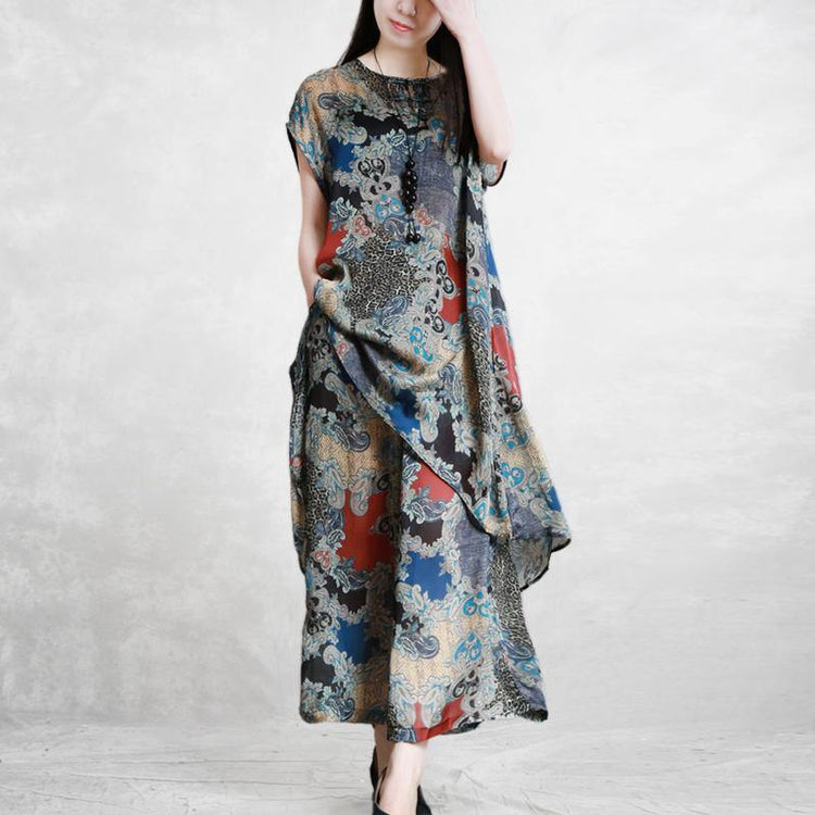 Retro Light Silky Print Two-piece Ladies Loose And Elegant Long Shirt Casual Pants ( Limited Stock) - Omychic