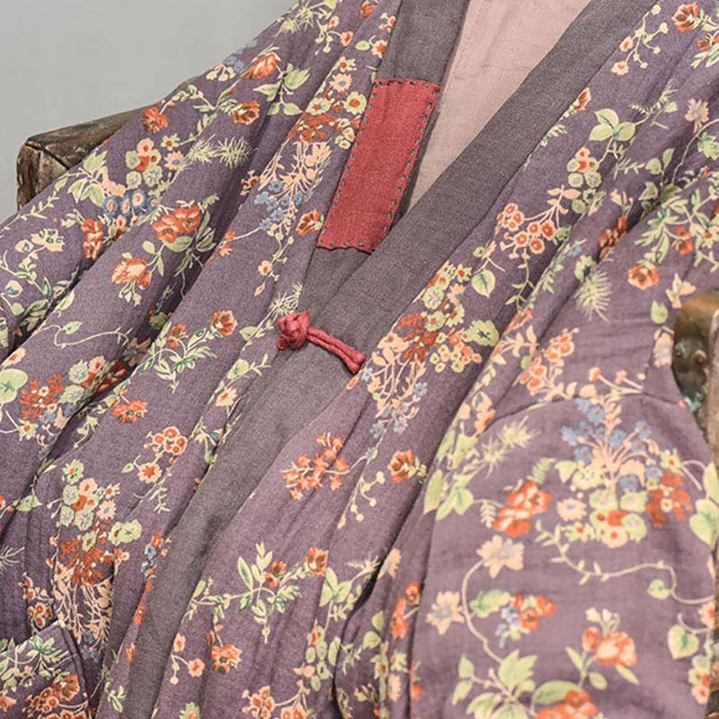 Vintage Casual Warm Floral Pocket Coat - Omychic