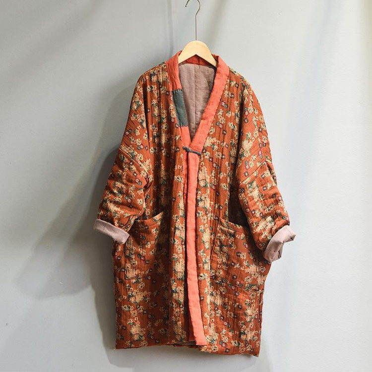 Vintage Casual Warm Floral Pocket Coat - Omychic