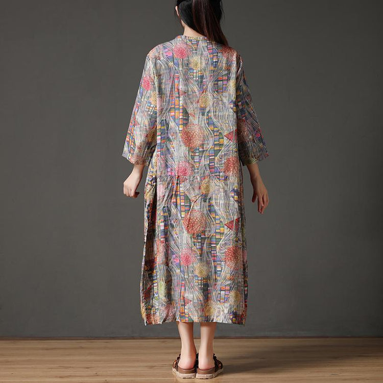 Retro Multicolor Stand Collar Autumn Long Dress - Omychic